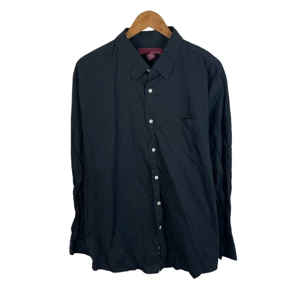 merona mens dress shirt BF1144 Mens MERONA Brand Trendy Modern Black Button Down Shirt XL